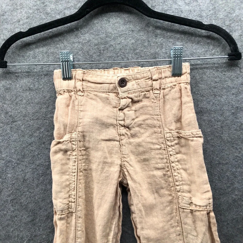 Zara Kids Boys 4T‎ 100% Linen Pants Cargo Jogger Beige Elastic Waist Summer